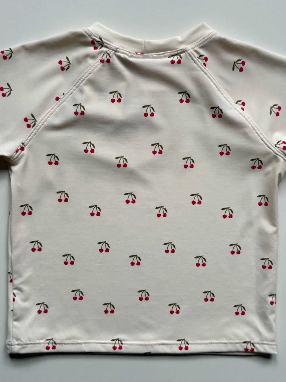 Zara Girls Long-Sleeve Rashguard Swim Top with Cherry Print, Ivory (Ecru) - 2Y